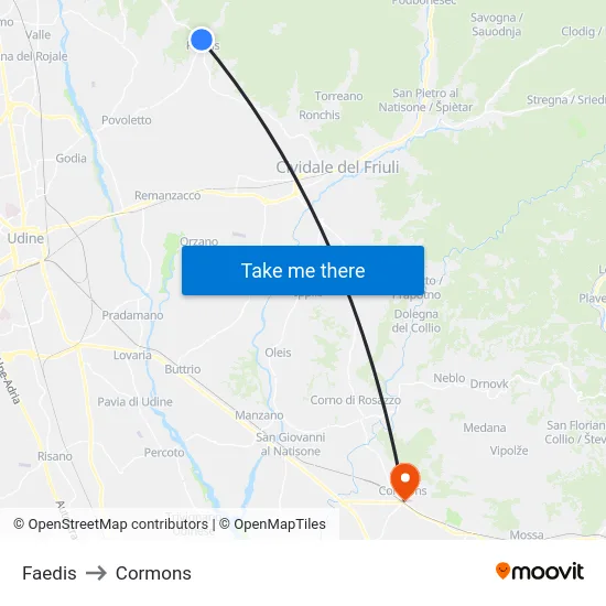 Faedis to Cormons map