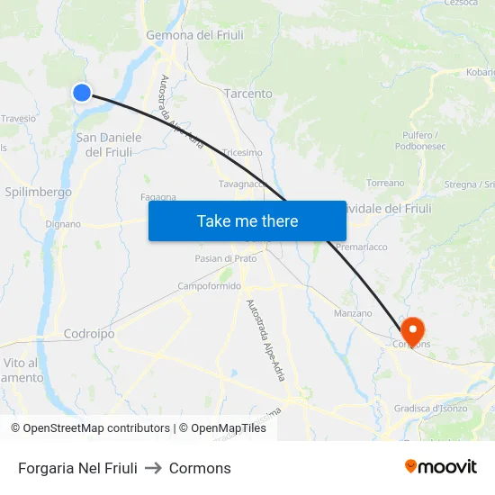 Forgaria Nel Friuli to Cormons map