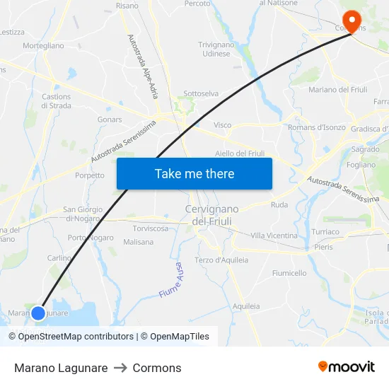 Marano Lagunare to Cormons map