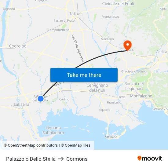 Palazzolo Dello Stella to Cormons map