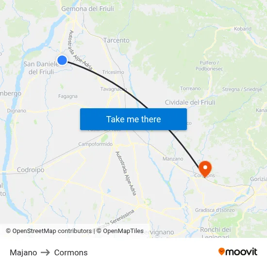 Majano to Cormons map