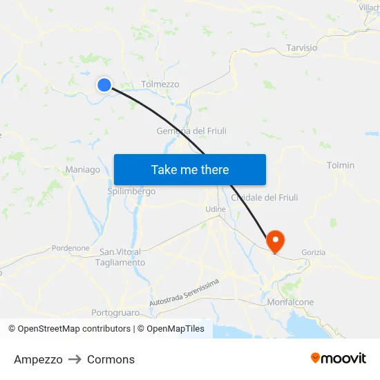 Ampezzo to Cormons map
