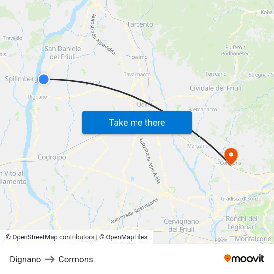 Dignano to Cormons map