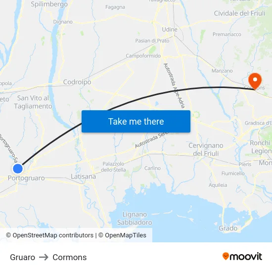 Gruaro to Cormons map