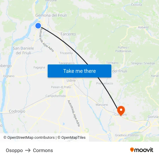 Osoppo to Cormons map