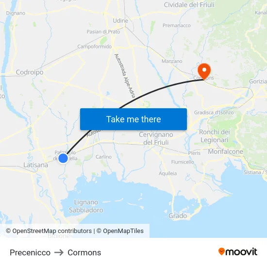 Precenicco to Cormons map