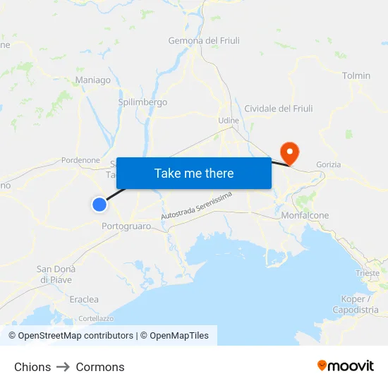Chions to Cormons map