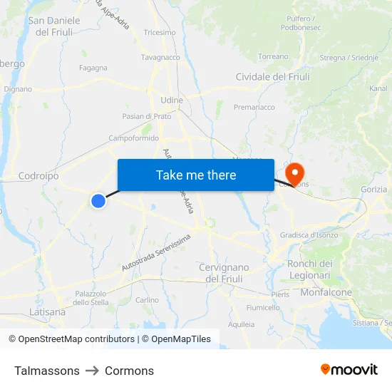 Talmassons to Cormons map