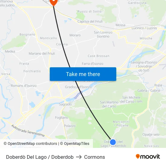 Doberdò Del Lago / Doberdob to Cormons map