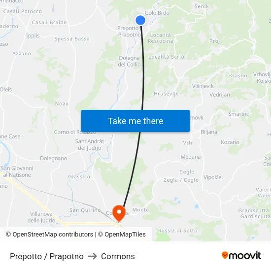 Prepotto / Prapotno to Cormons map