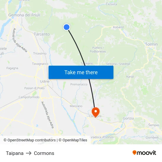 Taipana to Cormons map