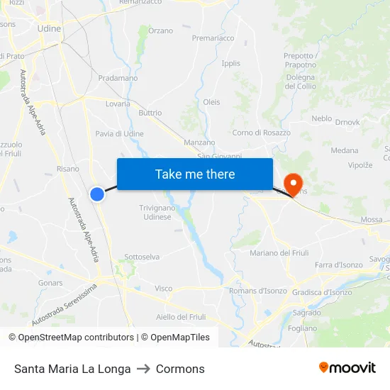 Santa Maria La Longa to Cormons map