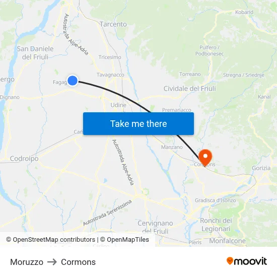 Moruzzo to Cormons map