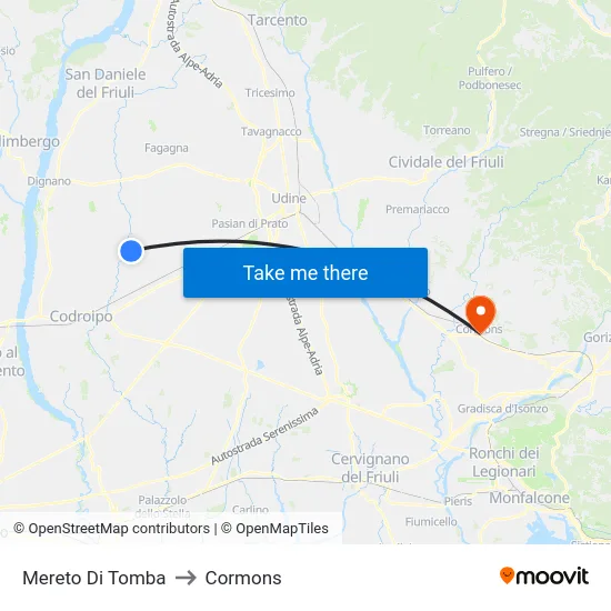 Mereto Di Tomba to Cormons map