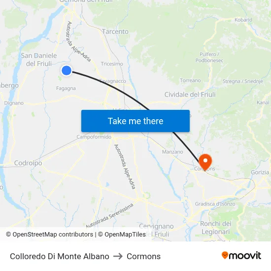 Colloredo Di Monte Albano to Cormons map