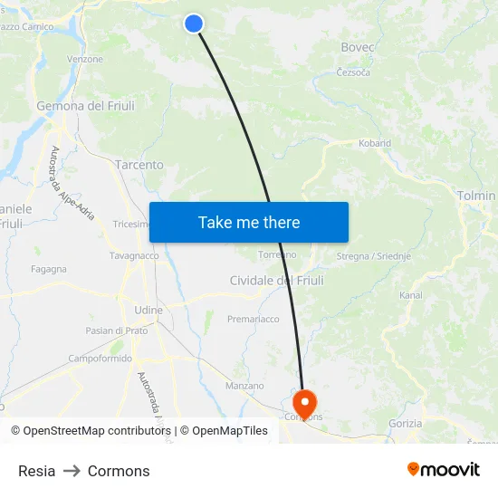 Resia to Cormons map