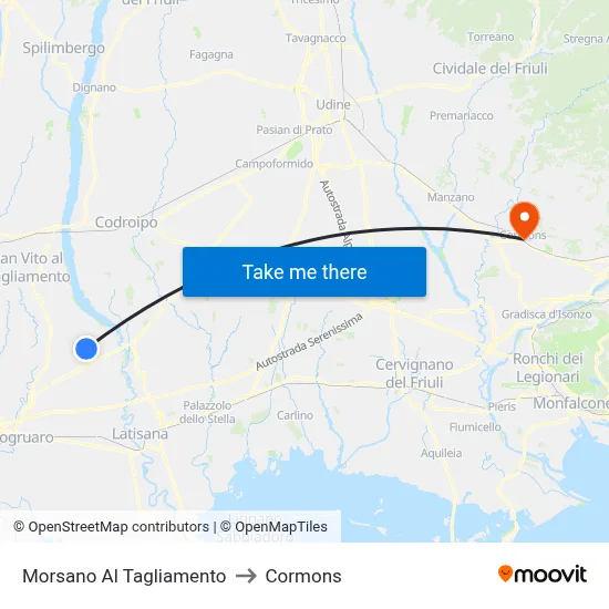 Morsano Al Tagliamento to Cormons map