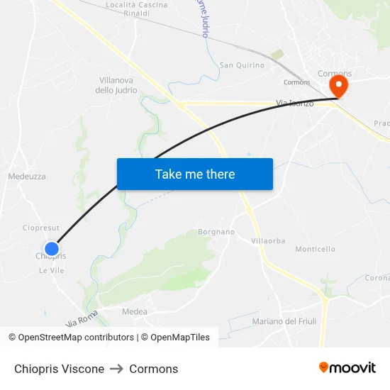 Chiopris Viscone to Cormons map