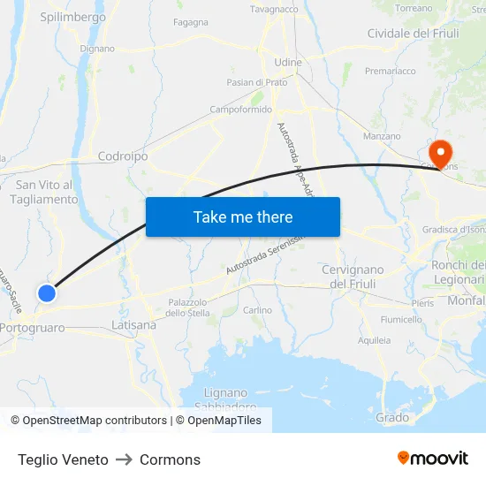 Teglio Veneto to Cormons map
