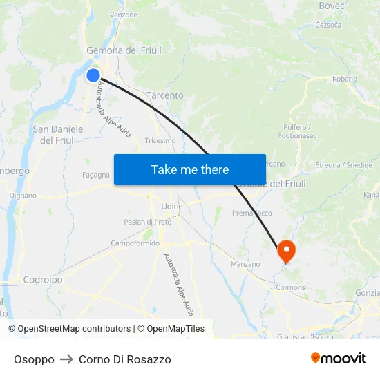 Osoppo to Corno Di Rosazzo map