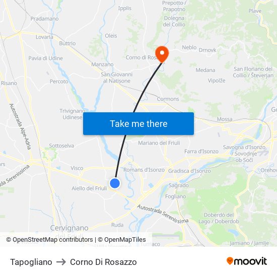 Tapogliano to Corno Di Rosazzo map