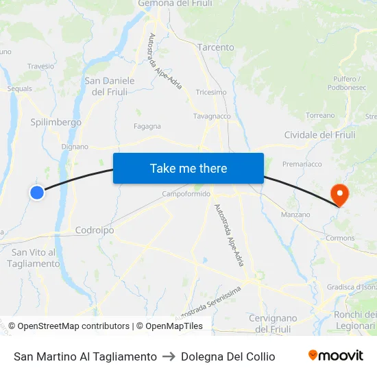 San Martino al Tagliamento to Dolegna del Collio map