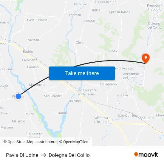 Pavia di Udine to Dolegna del Collio map