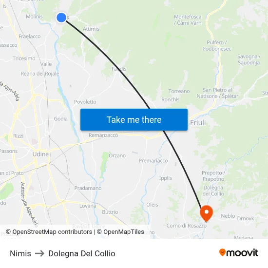Nimis to Dolegna Del Collio map