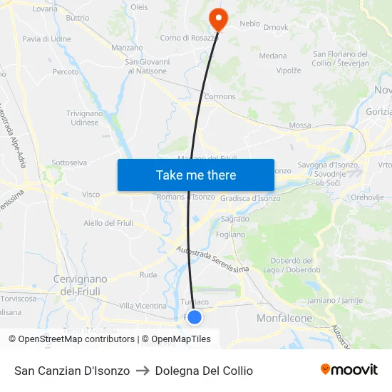 San Canzian D'Isonzo to Dolegna Del Collio map