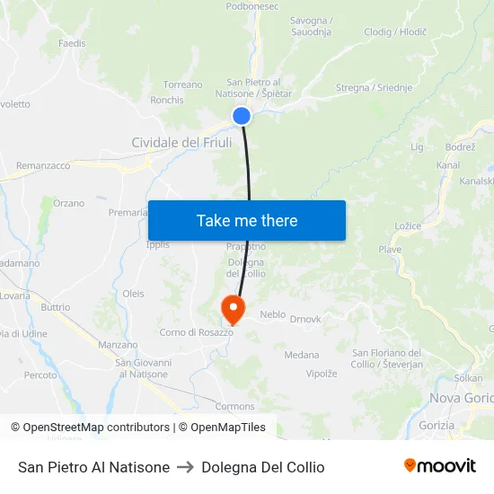 San Pietro al Natisone to Dolegna del Collio map