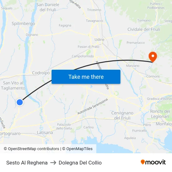 Sesto Al Reghena to Dolegna Del Collio map