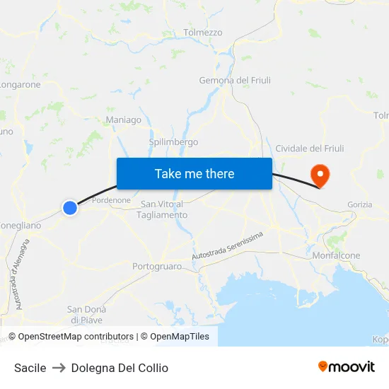 Sacile to Dolegna del Collio map