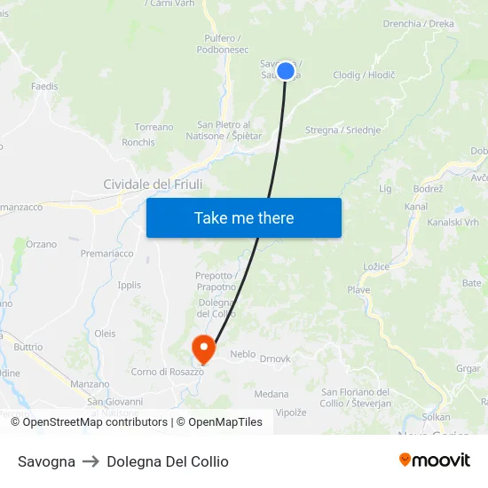 Savogna to Dolegna Del Collio map