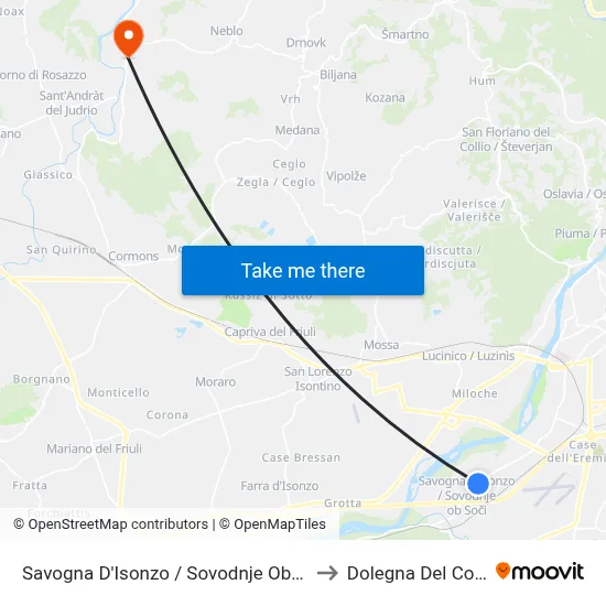 Savogna d'Isonzo / Sovodnje ob Soči to Dolegna del Collio map