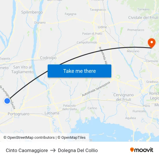 Cinto Caomaggiore to Dolegna del Collio map
