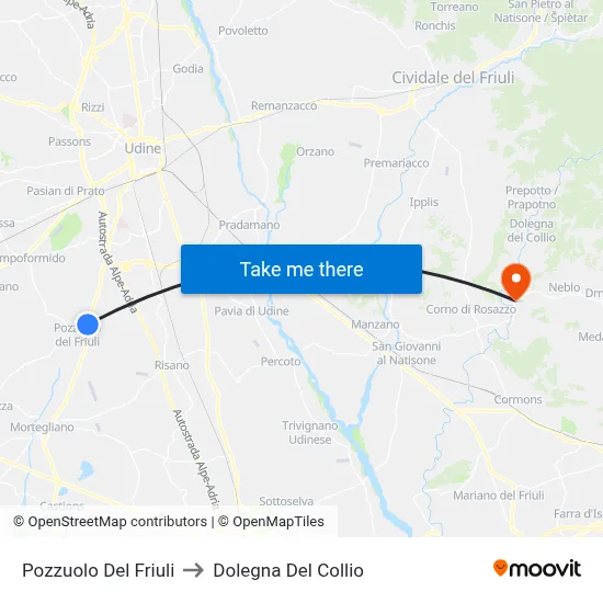Pozzuolo Del Friuli to Dolegna Del Collio map