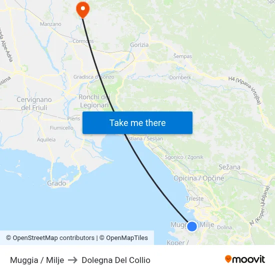 Muggia / Milje to Dolegna del Collio map
