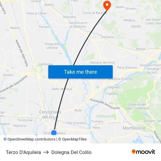 Terzo D'Aquileia to Dolegna Del Collio map