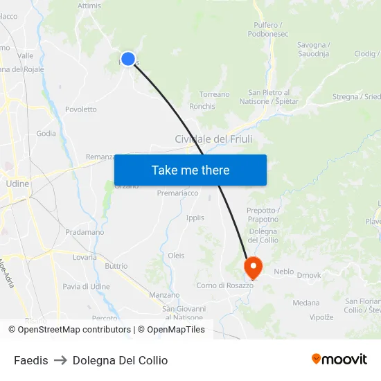 Faedis to Dolegna del Collio map