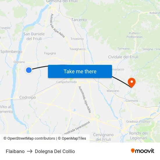 Flaibano to Dolegna Del Collio map