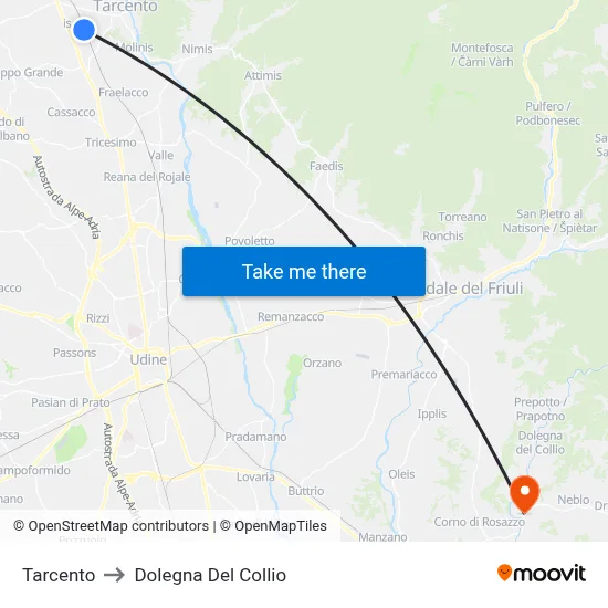 Tarcento to Dolegna del Collio map