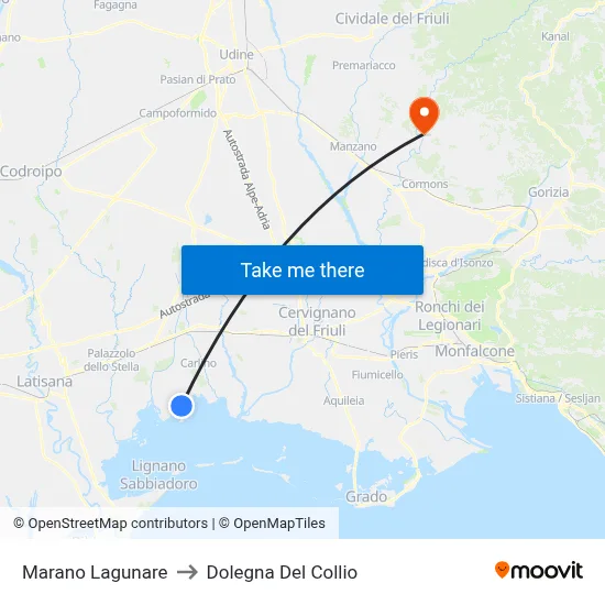 Marano Lagunare to Dolegna Del Collio map