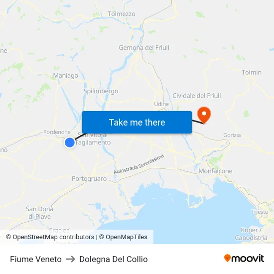 Fiume Veneto to Dolegna del Collio map