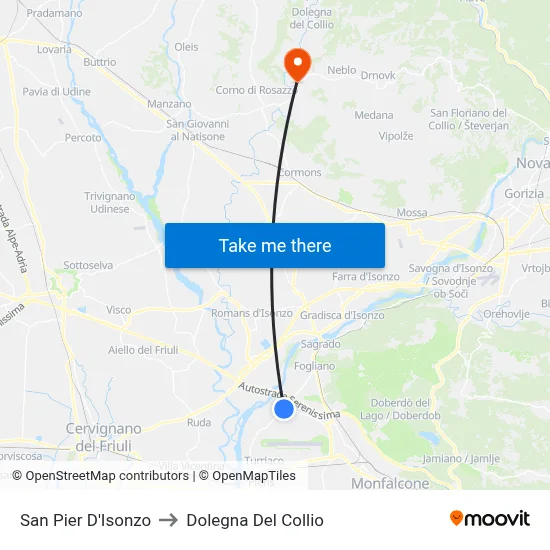 San Pier D'Isonzo to Dolegna Del Collio map