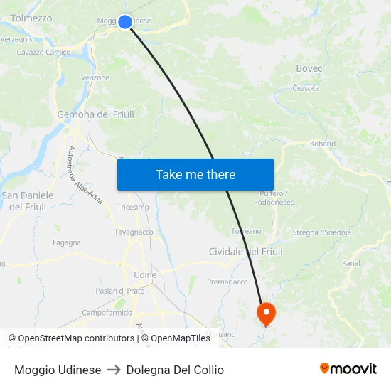Moggio Udinese to Dolegna del Collio map