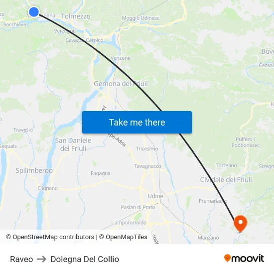 Raveo to Dolegna Del Collio map