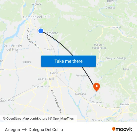 Artegna to Dolegna del Collio map