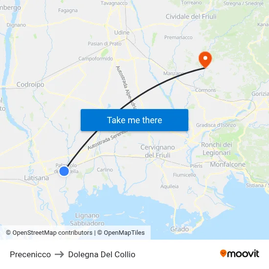 Precenicco to Dolegna del Collio map