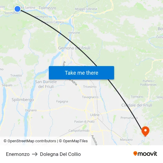 Enemonzo to Dolegna del Collio map