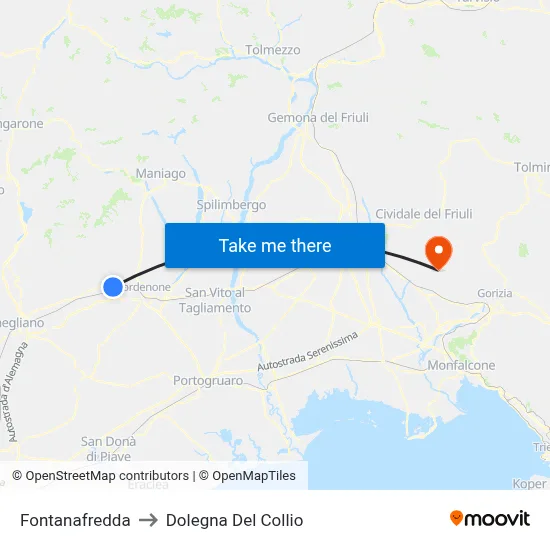 Fontanafredda to Dolegna del Collio map